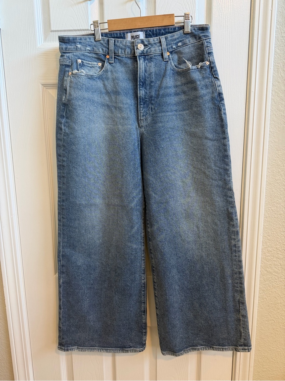PAIGE Wide Leg Jeans in Light Blue Denim